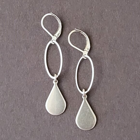 TEARDROP Oval Stainless Steel Lever Back Earrings Minimalist - Picture 1 of 6